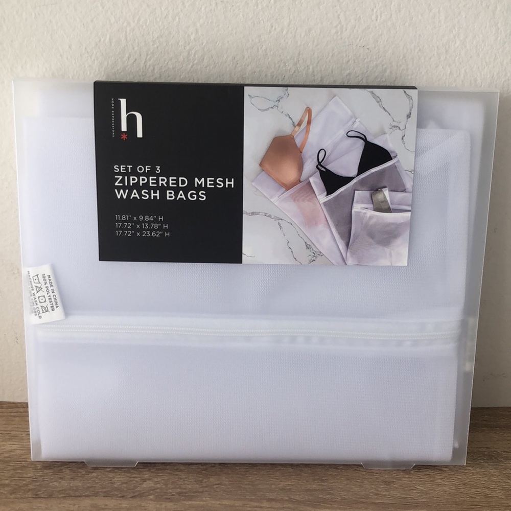 Home Expressions 3 zippered mesh wash bags white